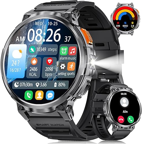 Vista 10 de Relojes inteligentes de pantalla grande de 1.85 pulgadas para hombre, compatibles con iOS Android, linterna LED, batería grande de 730 mAh