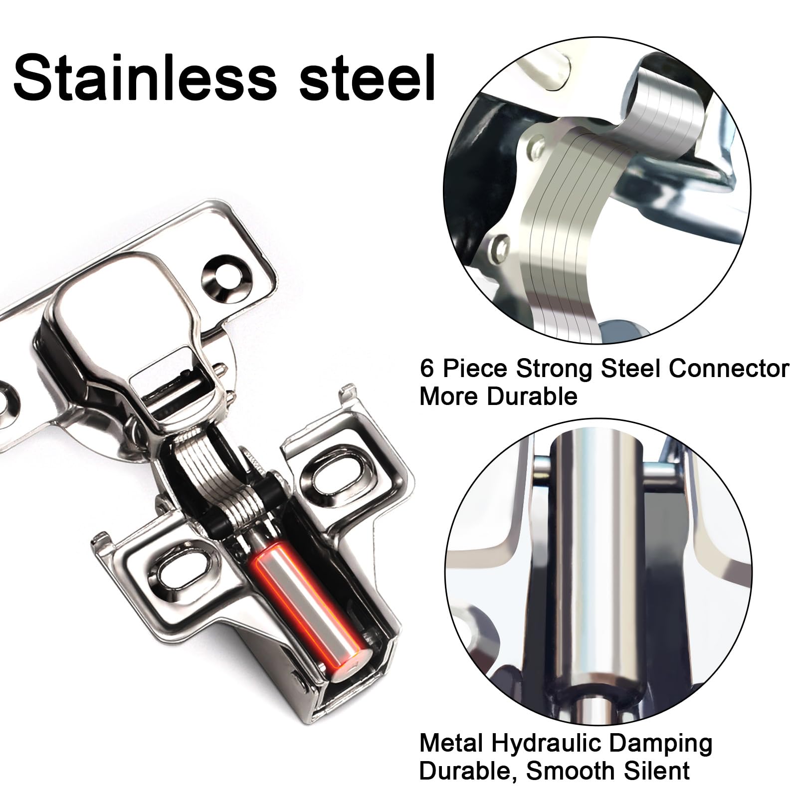 BESTEEL Paquete de 4 bisagras de puerta de armario de cierre suave de 1,27 cm para bisagras de gabinete de cocina, ángulo de apertura de 100 grados, bisagra oculta de acero inoxidable para armarios de