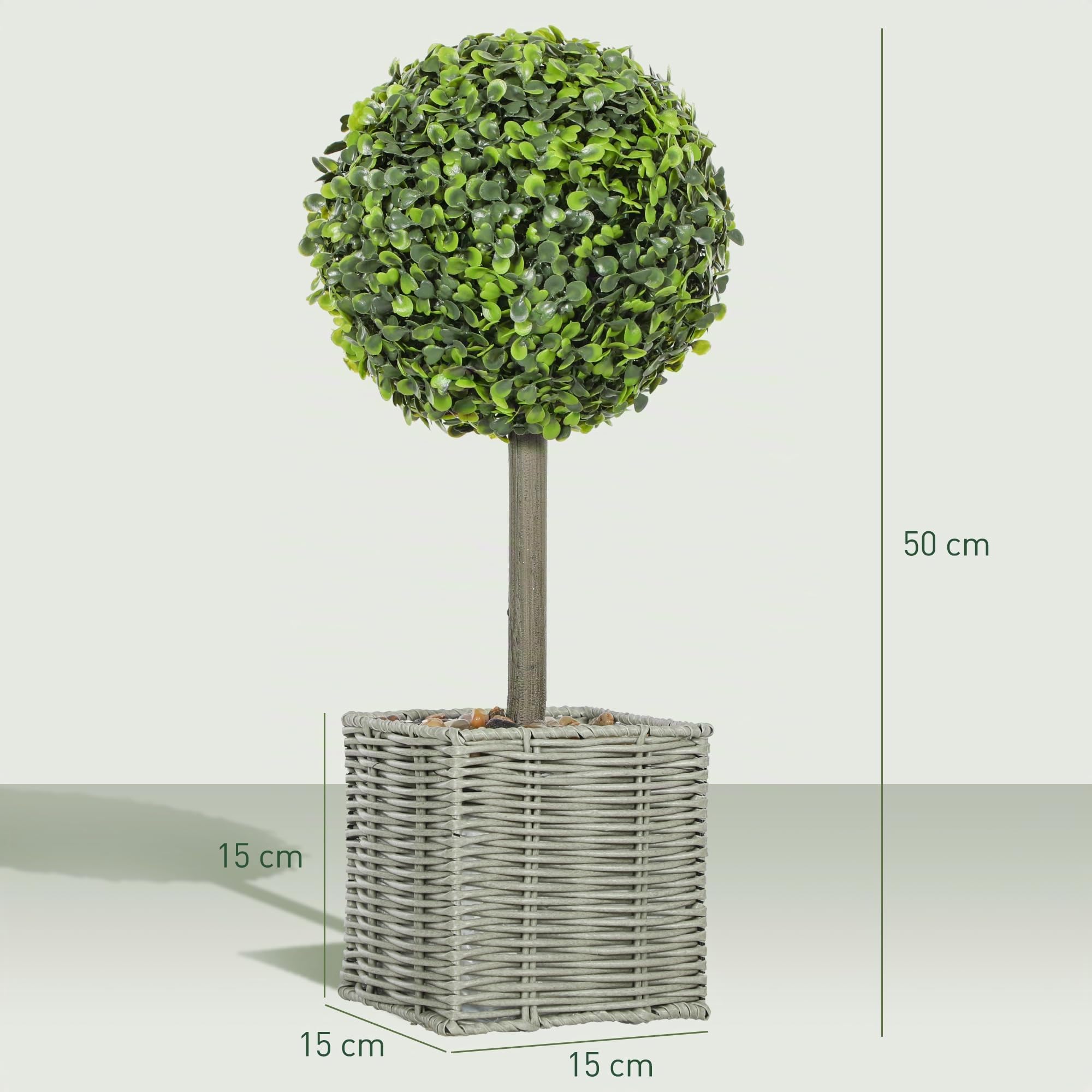 HOMCOM Lot de 2 Boules de buis artificielles 50cm avec Galets décoratifs