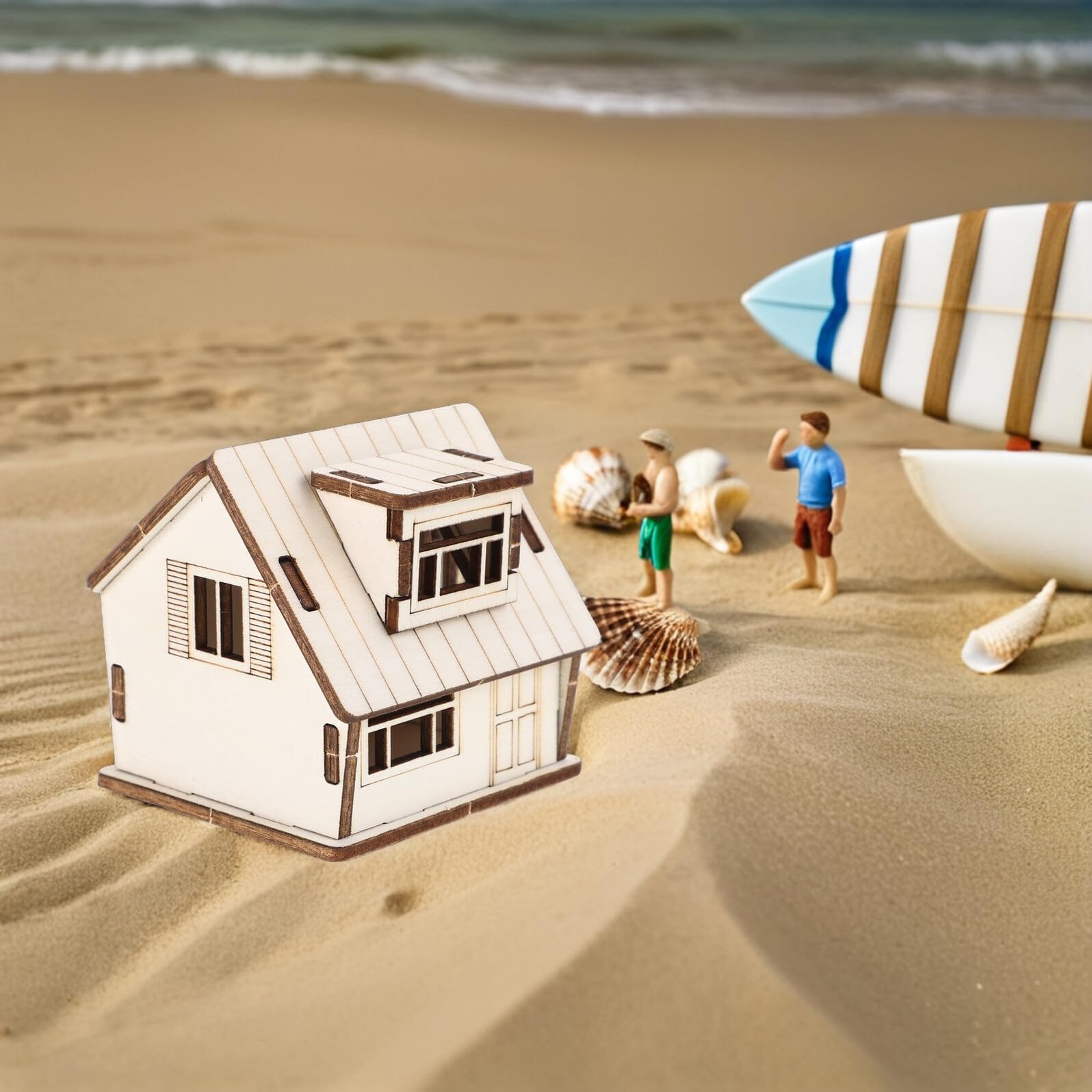 Modèle de Maison Miniature en Bois Beige, Scène Réaliste