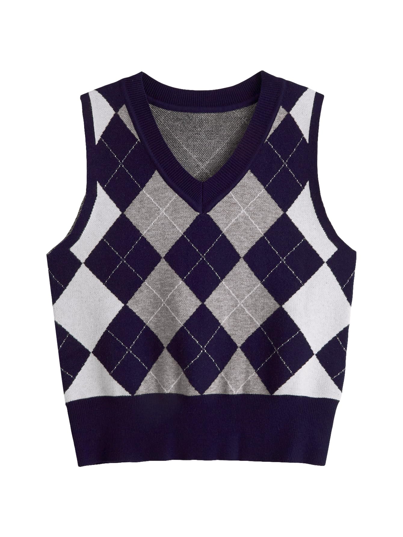 SweatyRocks Womens Plaid Geo Sleeveless V Neck Knit Crop Top Sweater Vest