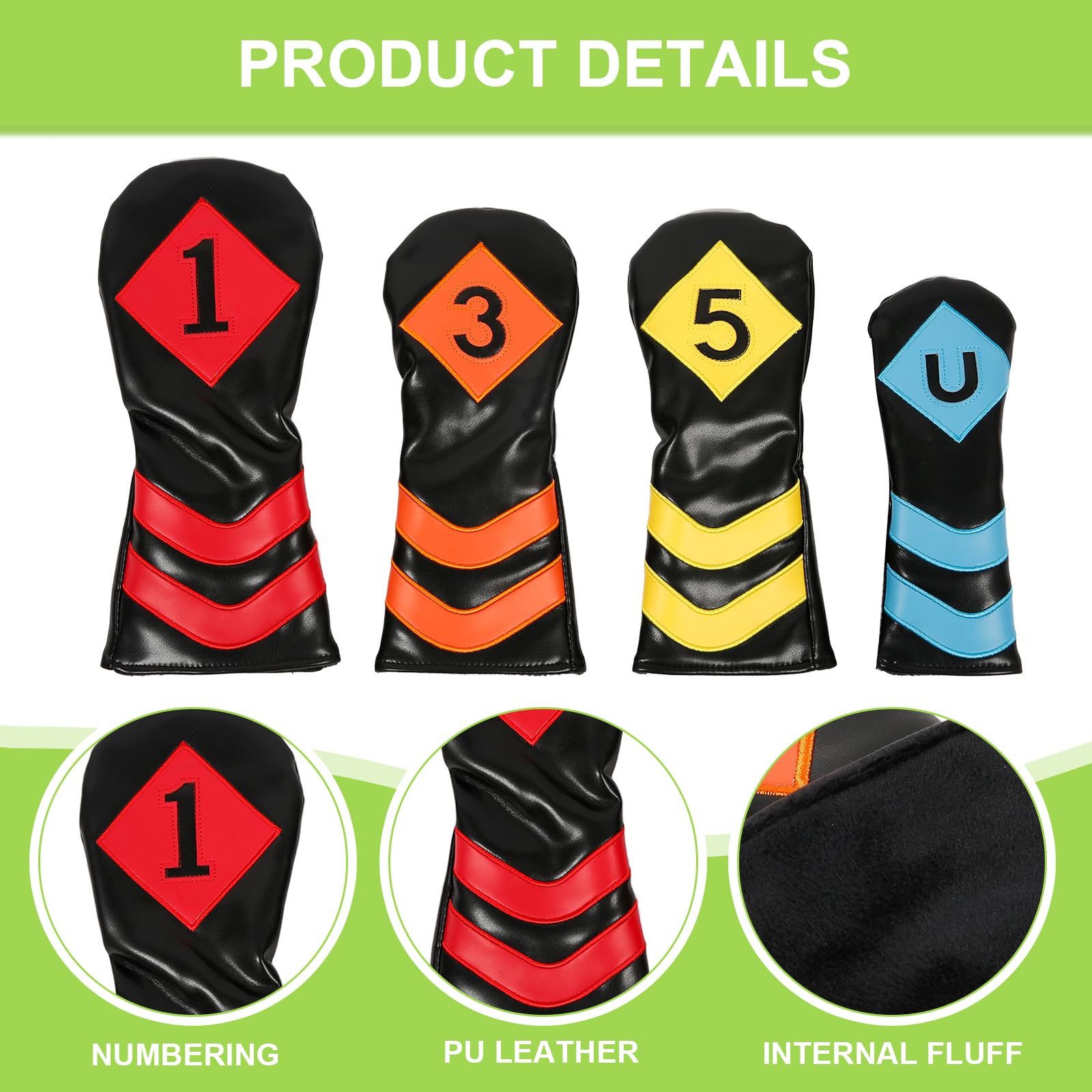 4Pcs Golf Testa Spessa Sintetico PU Pelle Golf Testa di Ferro Con Grande Numero Per Collo Lungo Golf Club Testa
