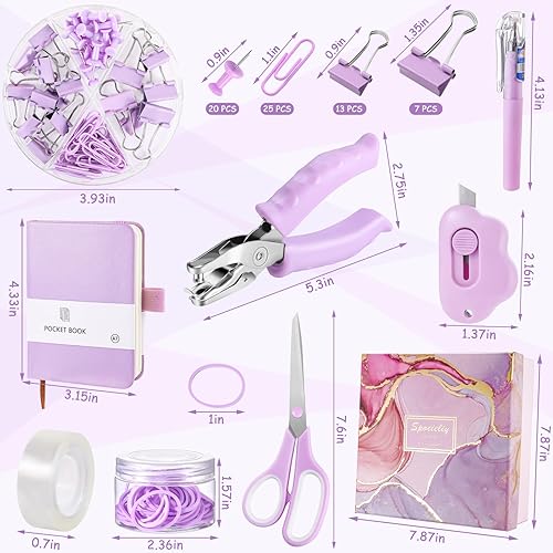 Miniatura 4 de Accesorios de escritorio morados 14 en 1, regalo morado para mujeres, suministros de oficina morados con caja de regalo, grapadora, dispensador de
