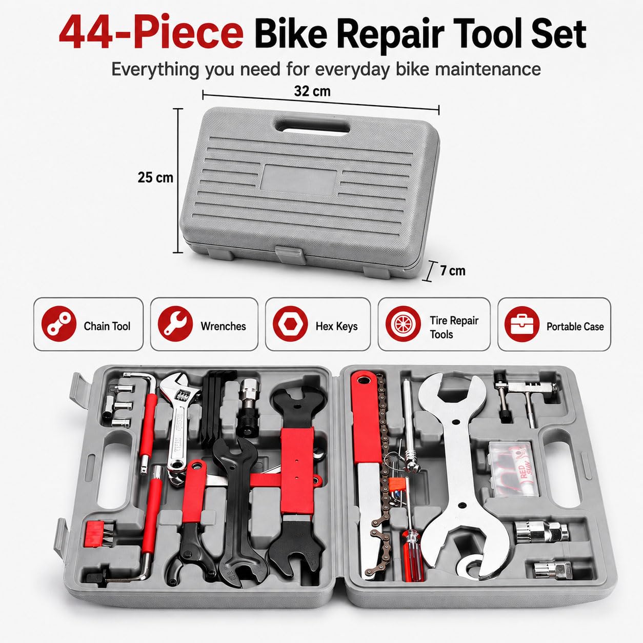 44 Pcs Kit de Réparation Vélo pour 3T | Outils Entretien Vélo | Multifonctionnel Portable Accessoires Route Atelier Maison Cyclisme | Avec Mallette de Rangement