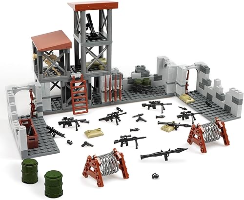 Miniatura 2 de Finger Rock Juego de bloques de construcción de base militar, kit de accesorios de mini guerra del ejército de la Segunda Guerra Mundial, ruinas