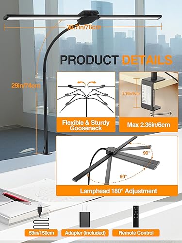 Miniatura 7 de Desk Light with 5 Color+9 Brightness，Desk Lamps for Home Office, 1200 Lumen & 108 LED Desk Lamp, Remote Control+Timer Monitor Light, Clamp Lamp for
