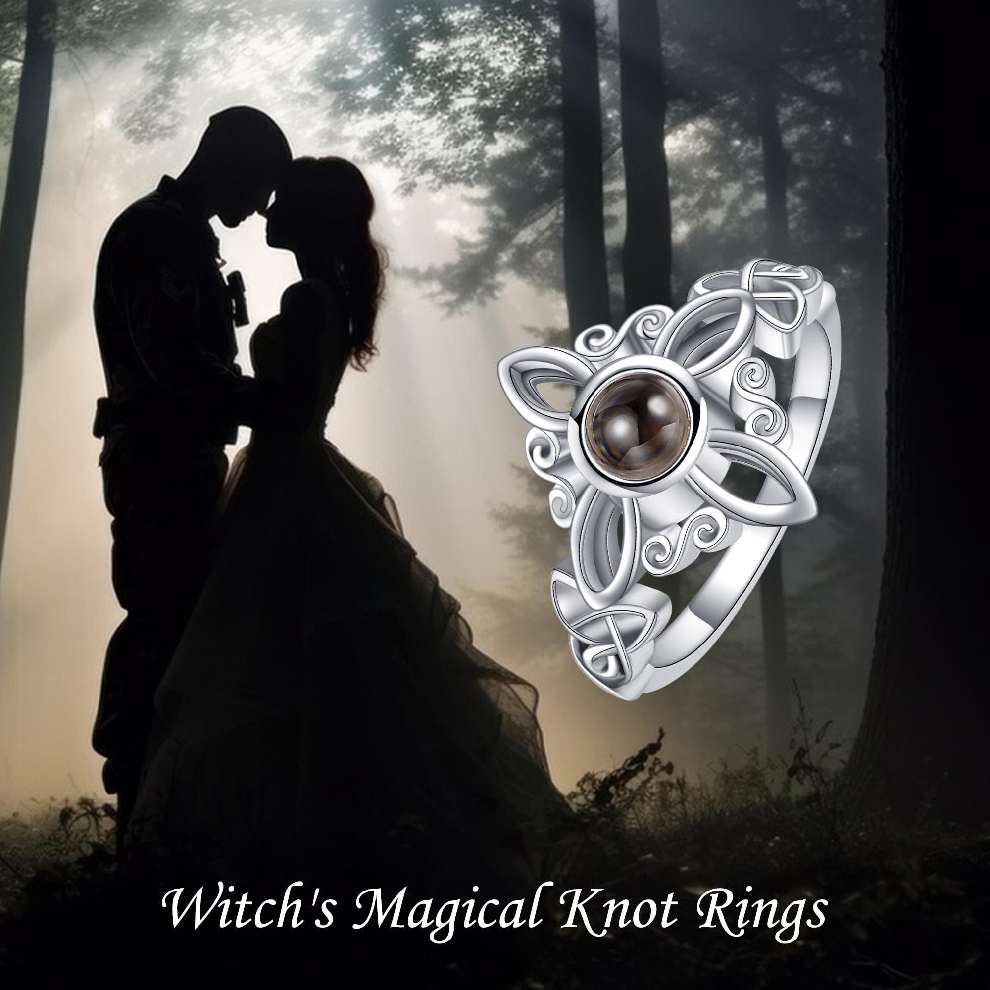 Hexen Knoten Ringe Sterling Silber Hexen Magische Knoten Ringe Mondstein Ich liebe Sie 100 Sprachen Projektion Keltische Ringe Hexe Wicca Pagan Schmuck für Frauen Mädchen