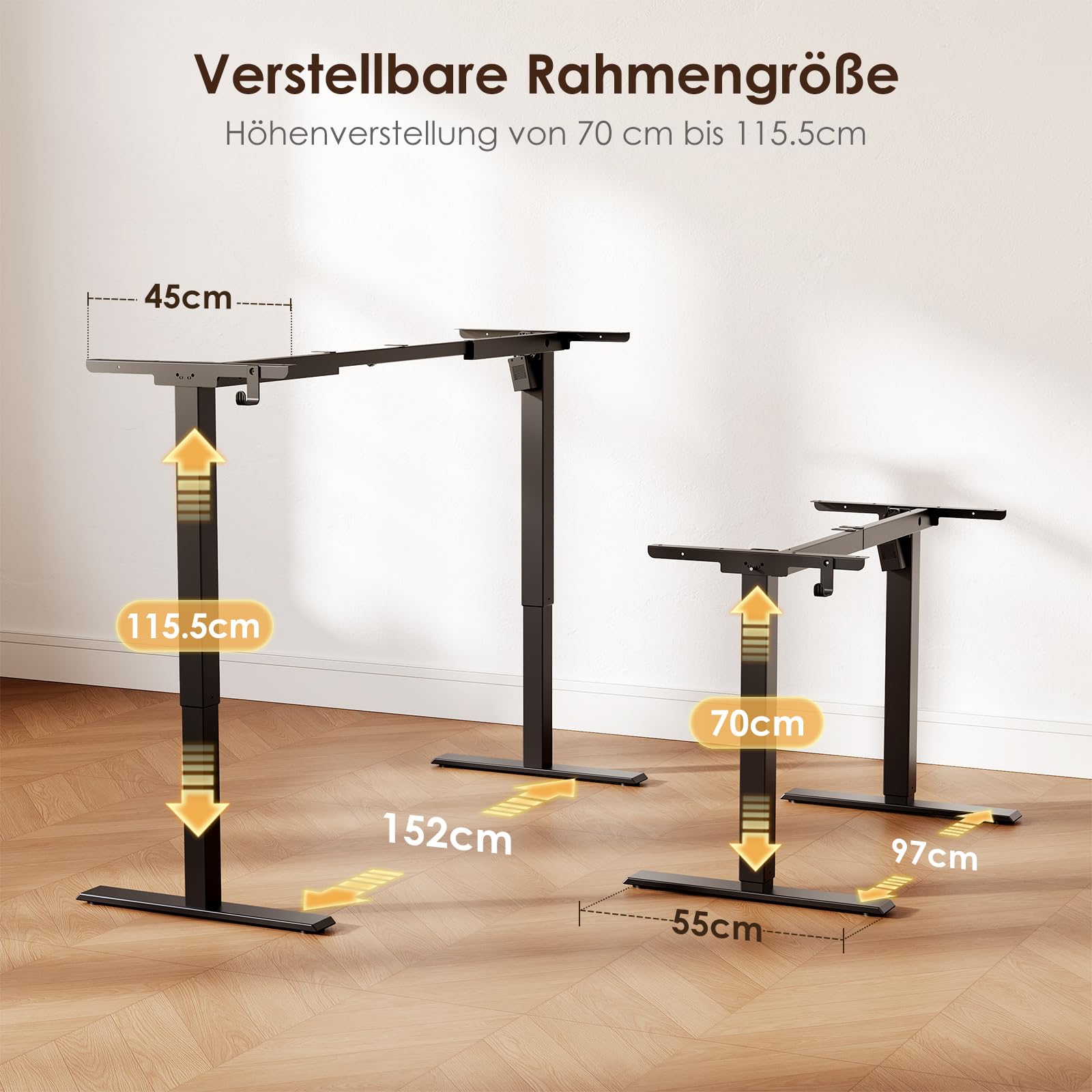 OffiGo Höhenverstellbarer Schreibtisch Gestell, Tischbeine Höhenverstellbar mit 3 Memory-Funktion, Elektrischer Schreibtisch für das 100cm-140cm Tisch, Schwarz