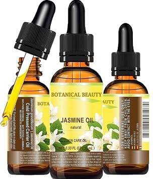 Botanical Beauty JASMINE OIL 100% Natural Cold Pressed Carrier Oil NOT ESSENTIAL OIL 0.33 Fl.oz.- 10 ml. for Face, Skin, Body, Hair and Nail Care, Anti - aging Face Beauty Oil