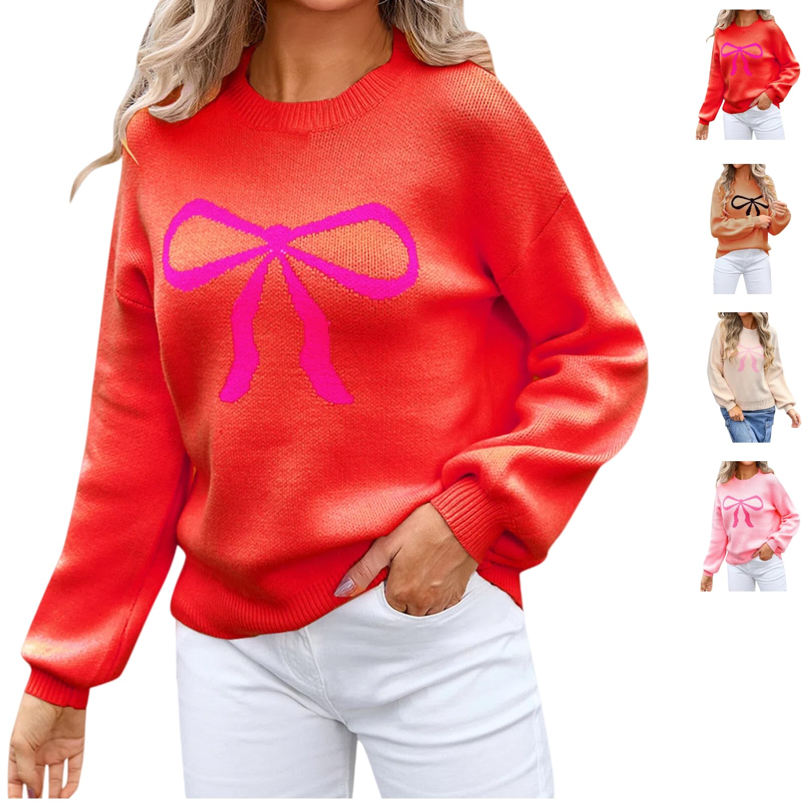Valentines Sweater Women Bow Print Oversized Crewneck Sweaters ValentineS Day Outfit Valentine Apparel 2025 Fashion Top
