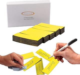 ECENCE 75 Cintas magnéticas reescribibles - 60x20mm Amarillo - Tiras Adhesivas recortables - Carteles magnéticos borrables - Etiquetas magnéticas para pizarras Blancas, neveras, tableros mag