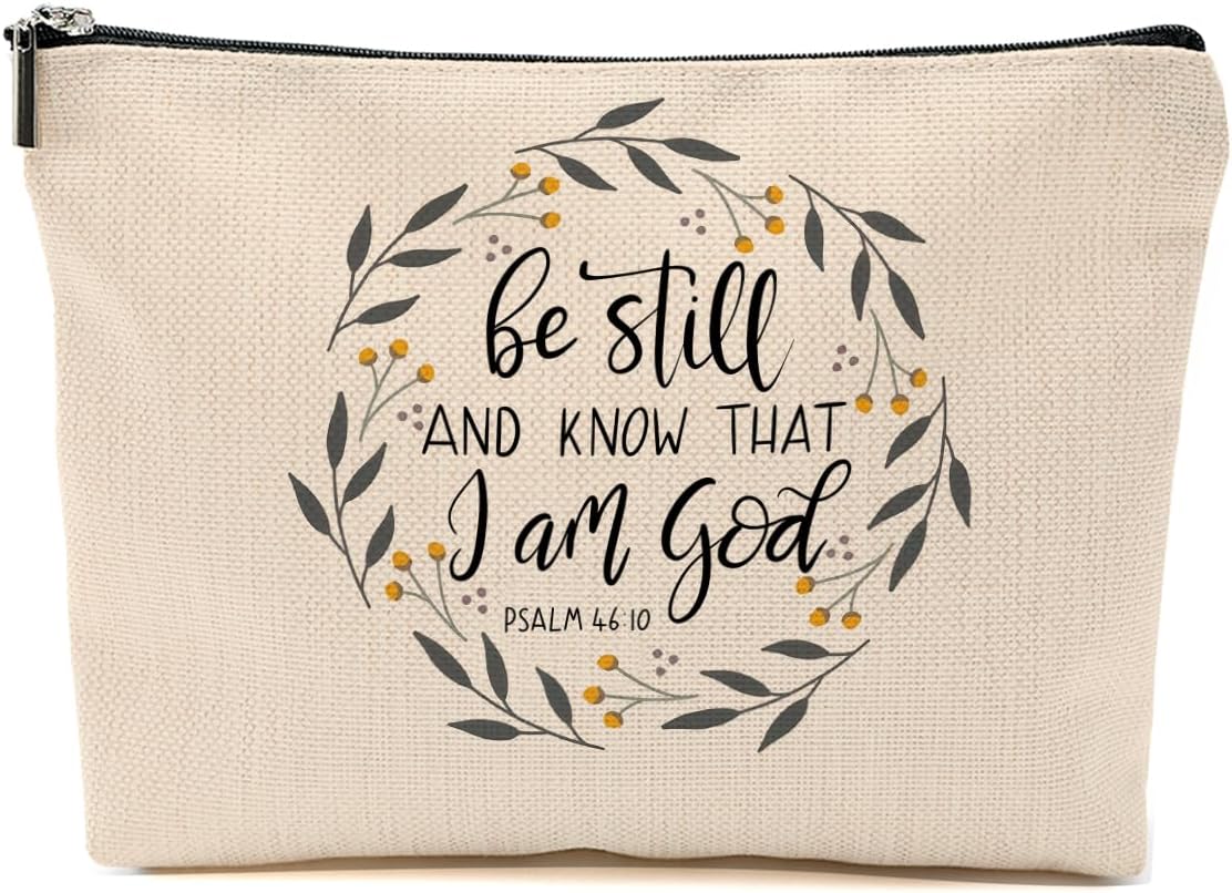 Bible Verse Makeup Bag for Women, Vintage Portable Travel Organizer Toiletry Cosmetic Bag with Zipper, Roomy Makeup Bags Skincare Pouches Travel Accessories, Christian Gifts for Women