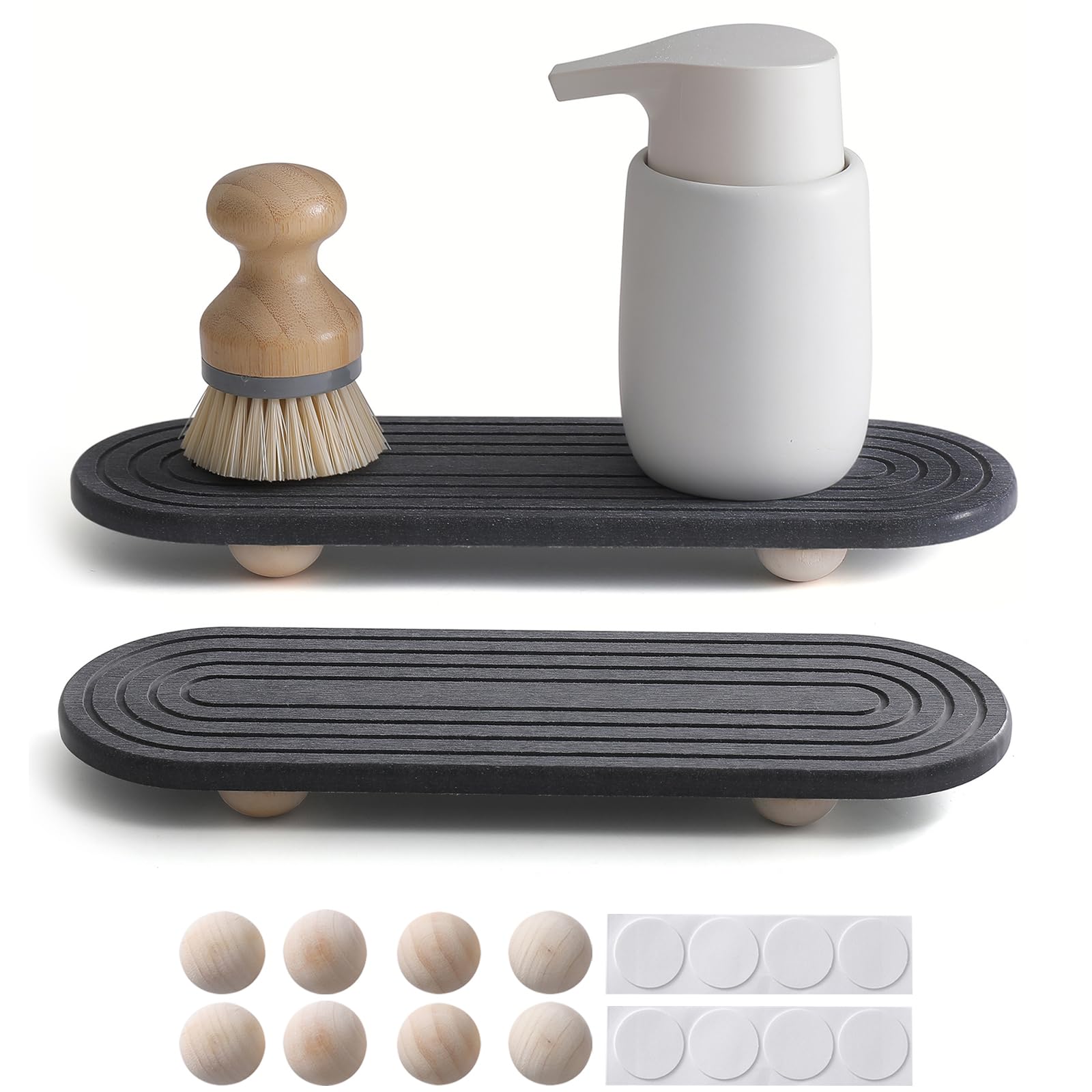 2PCS Fast Drying Stone Tray Organizer, Water Absorbing Slip Sink Instant Dry Sink Caddy Soap Dish Dispenser Drying Mat Rack Dish for Bathroom Kitchen