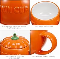 Vista 7 de Luxshiny Tazas de calabaza de Halloween con tapas, cuencos de cerámica con forma de calabaza para el desayuno, leche de avena y bebidas calientes