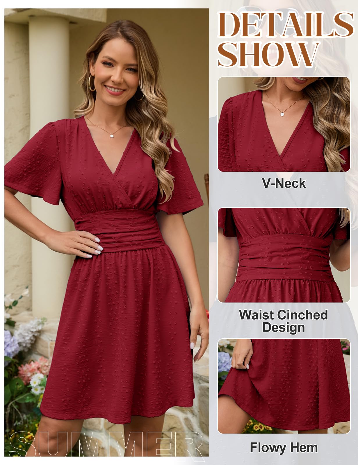 HEEKPEK Abito Estivo Donna Scollo a V Vestito Donna Elegante Manica Corta Casual Vestiti Estivi Corti Leggero Mini Abiti Vita Alta Linea A Vestitino Mare da Spiaggia Festa Matrimonio