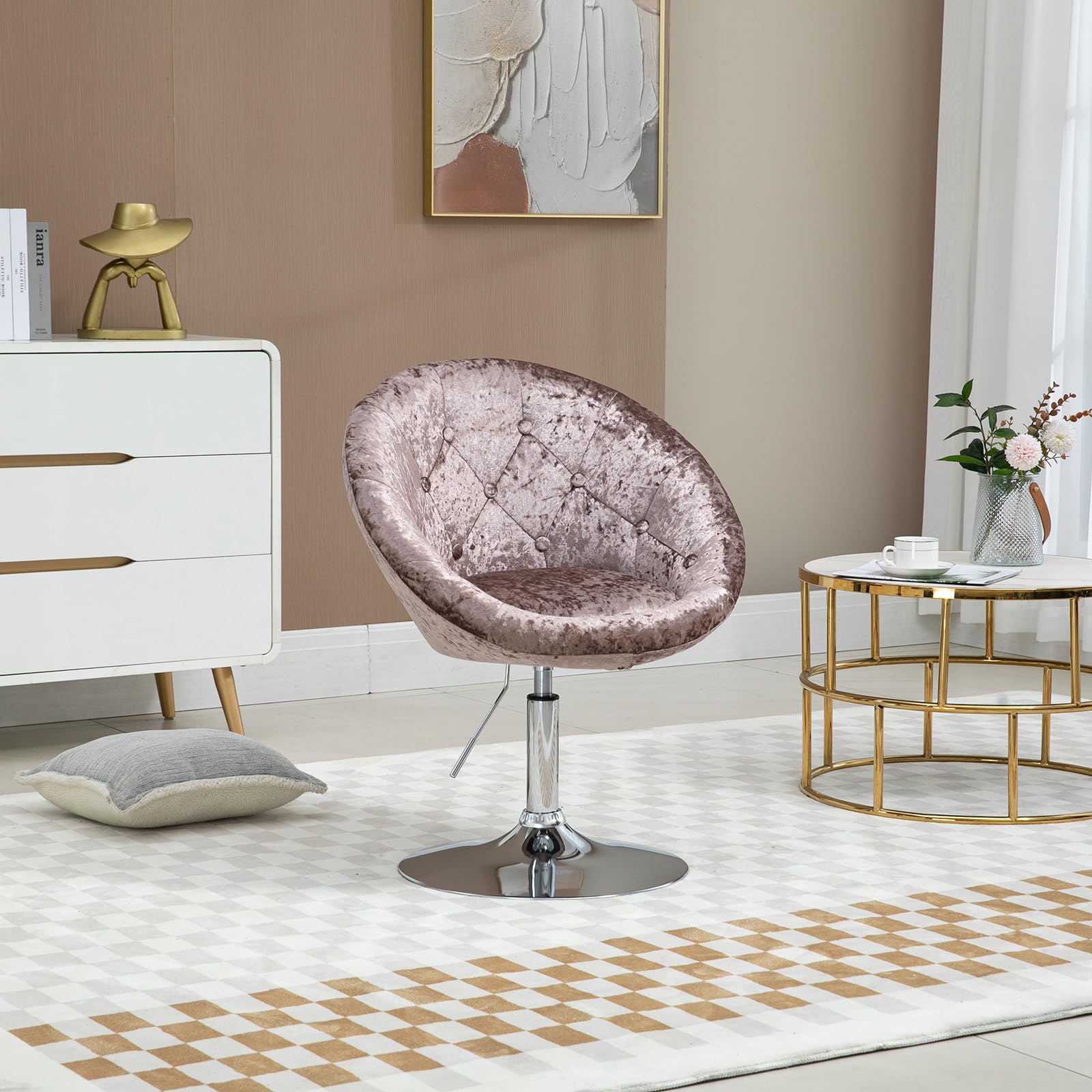 SVITA Havanna Cocktail-Sessel Lounge Clubsessel Drehsessel Samt-Optik glänzend Retro Barhocker Samt Champagner