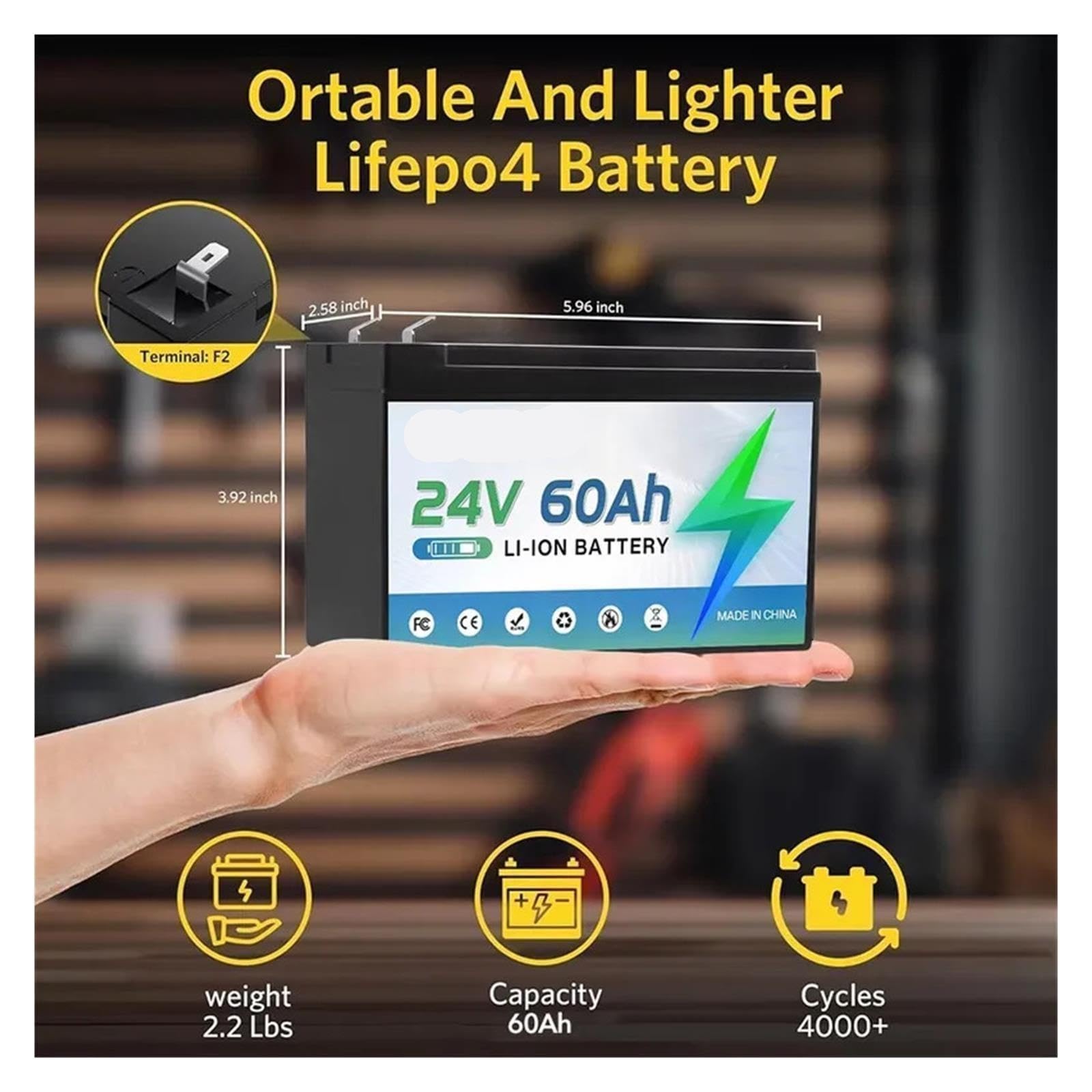 Batterie au Lithium LiFePO4 24 V 40 Ah-60 Ah, BMS intégré