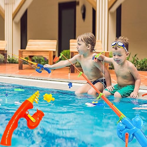 Miniatura 6 de 6 piezas de caña de pescar magnética juego de pesca educativa juguetes de aprendizaje 3 colores peces flotantes de plástico para niños pequeños