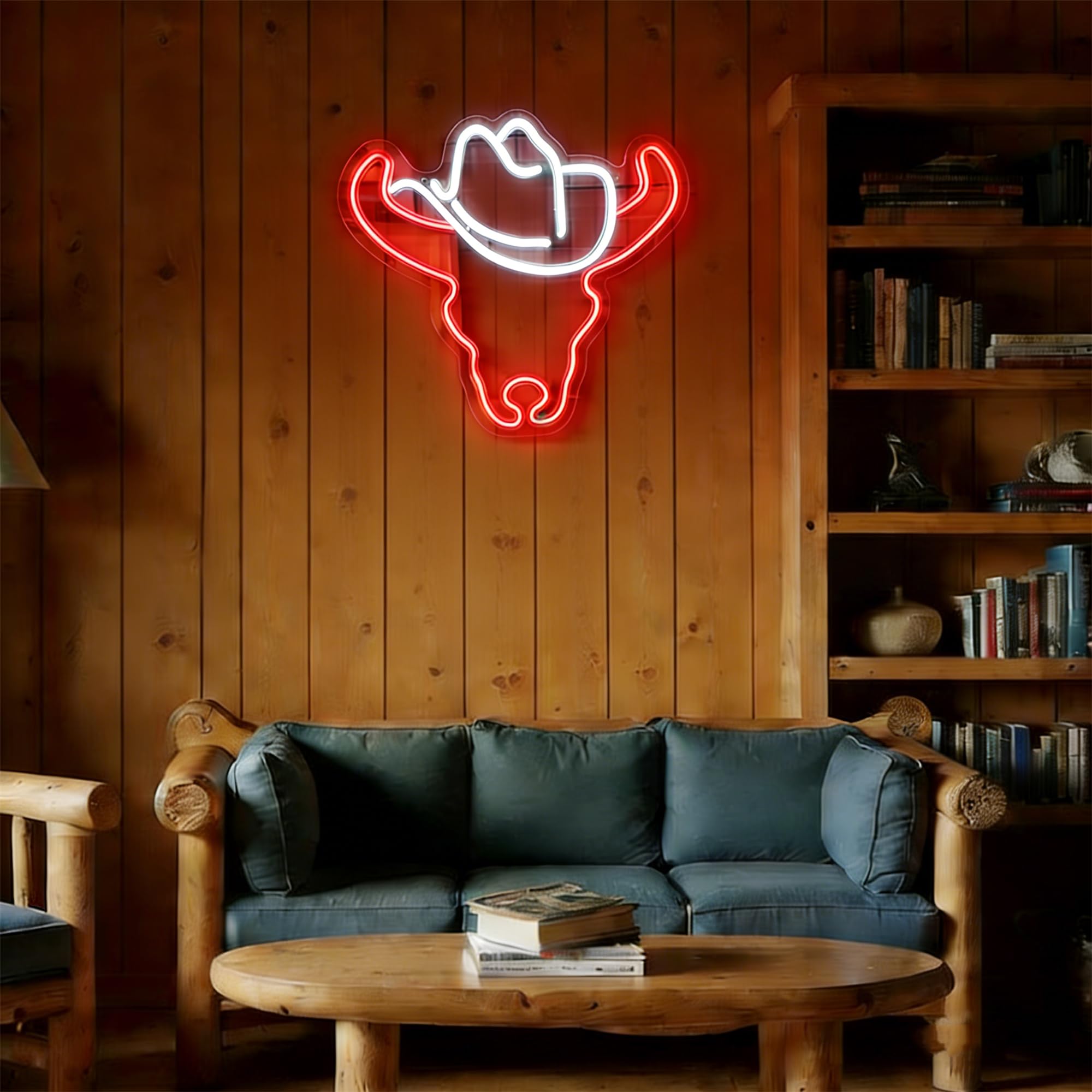 Panneau néon Western Cowboy Bull pour décoration murale, à intensité variable avec chapeau, panneau LED avec 1 chaîne de suspension pour anniversaire, Noël, amateur de rodéo, fêtes de campagne