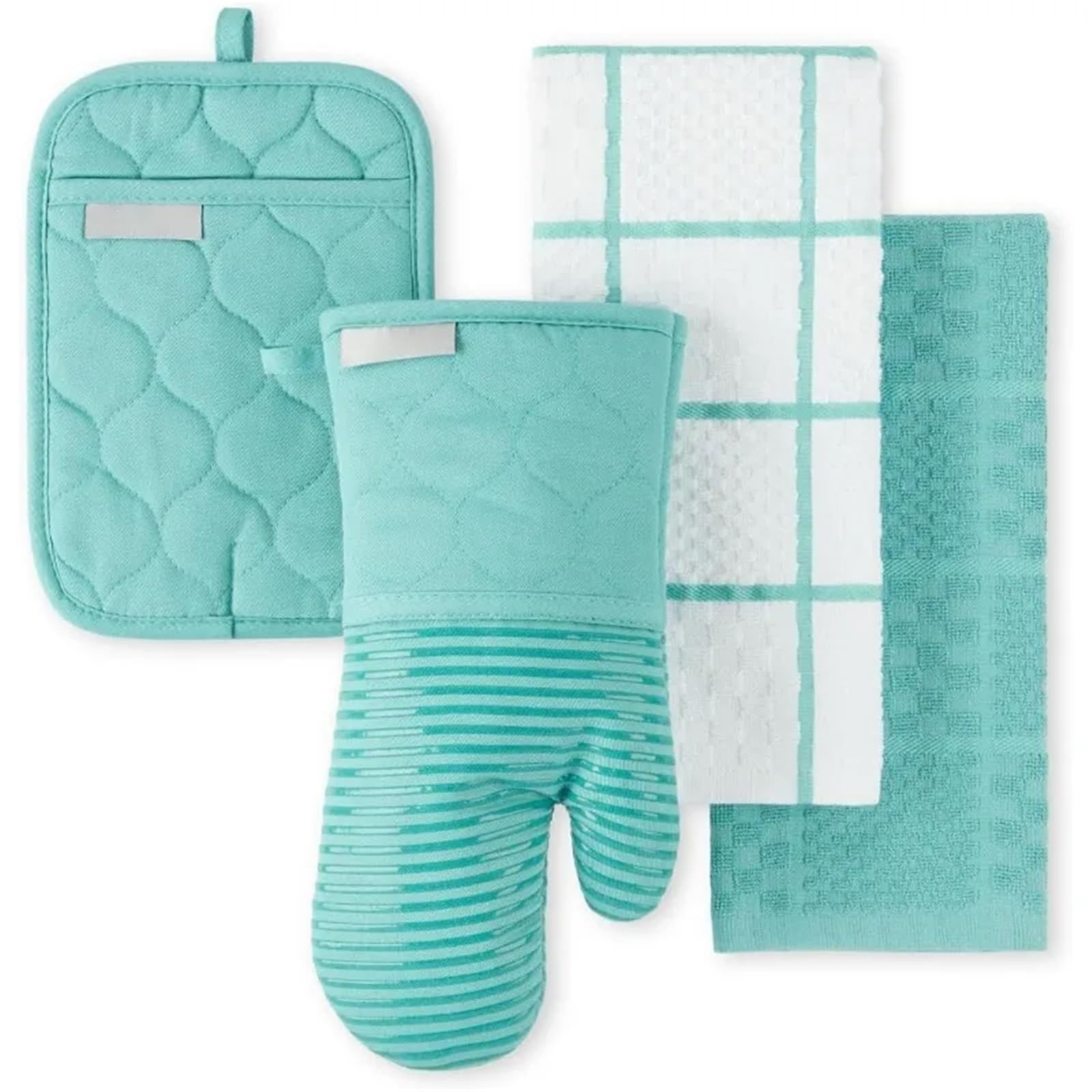 Gants De Four Gant de cuisine matelassé en coton éponge, manique résistant à la chaleur, 16"x26", 7"x13" et 7"x10", vert clair Pour La Cuisson