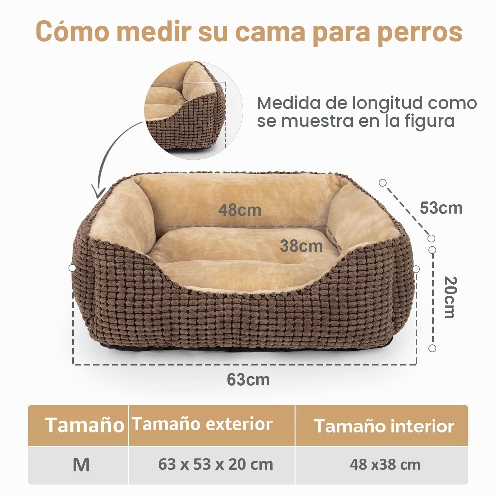 JOEJOY Cama para Perros Medianos, Cama Perro Lavable, Esponjosa, Antideslizante, Suave y Cómoda para Perros Pequeños Medianos y Gatos, 63x53x20cm