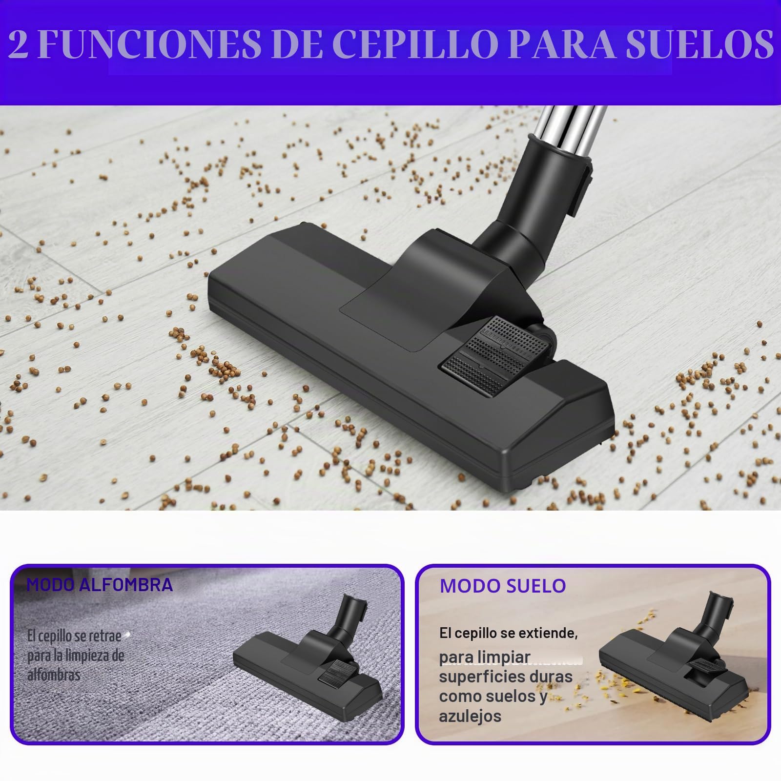 Aspiradora sin bolsa, 1500 W, sin bolsa, 25 kPa, silenciosa, con filtro HEPA, depósito de polvo de 1,5 L, compacto y ligero, para alfombras, suelos duros, pelo de animales