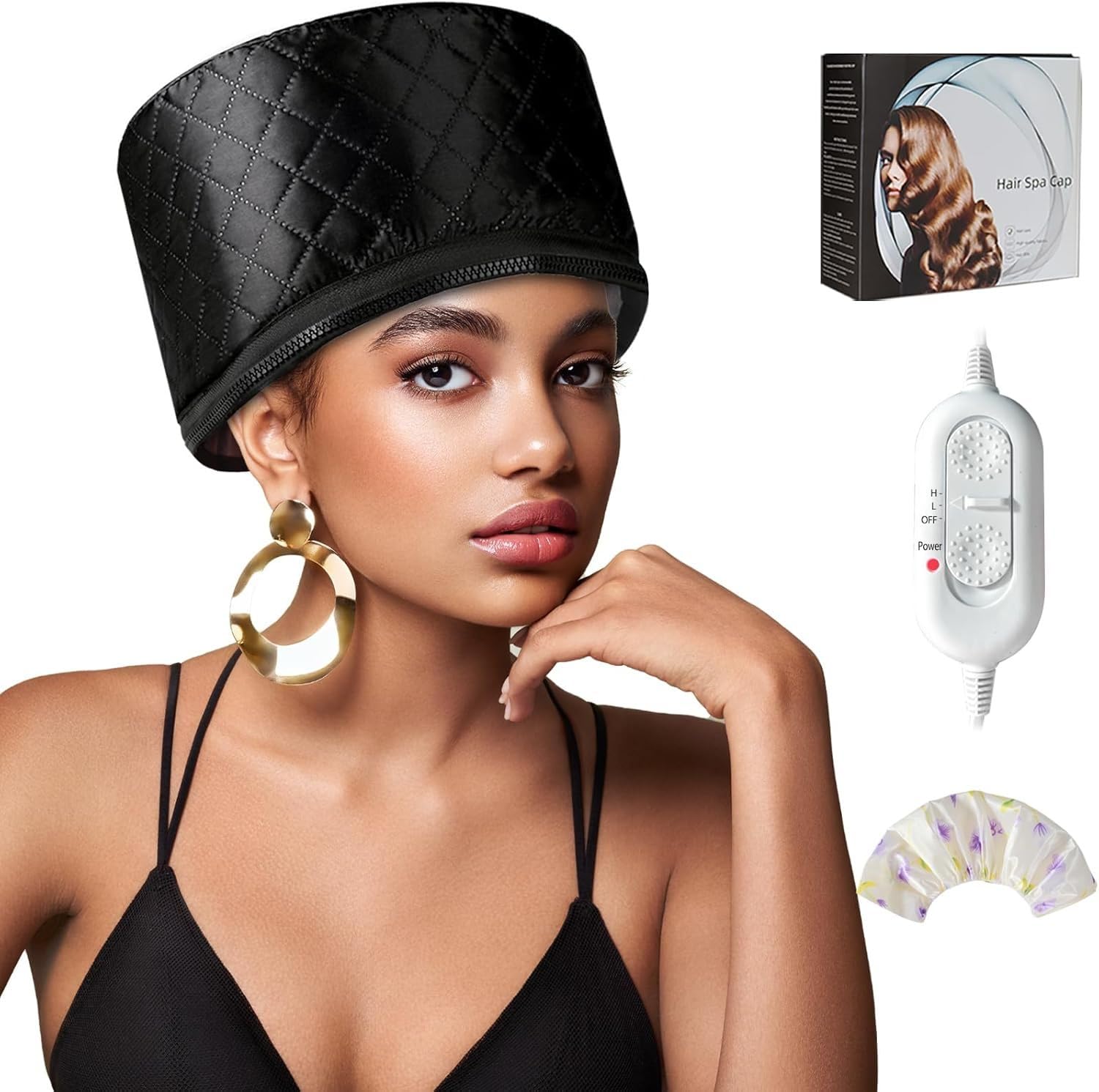 NAWOKEENY Heat Cap for Deep Conditioning, Household Electric Heating Hat Cap with Nightcap, Adjustable Temperature Hair Steamer Speeds Drying Time with 10 Modes 3 Timer Settings