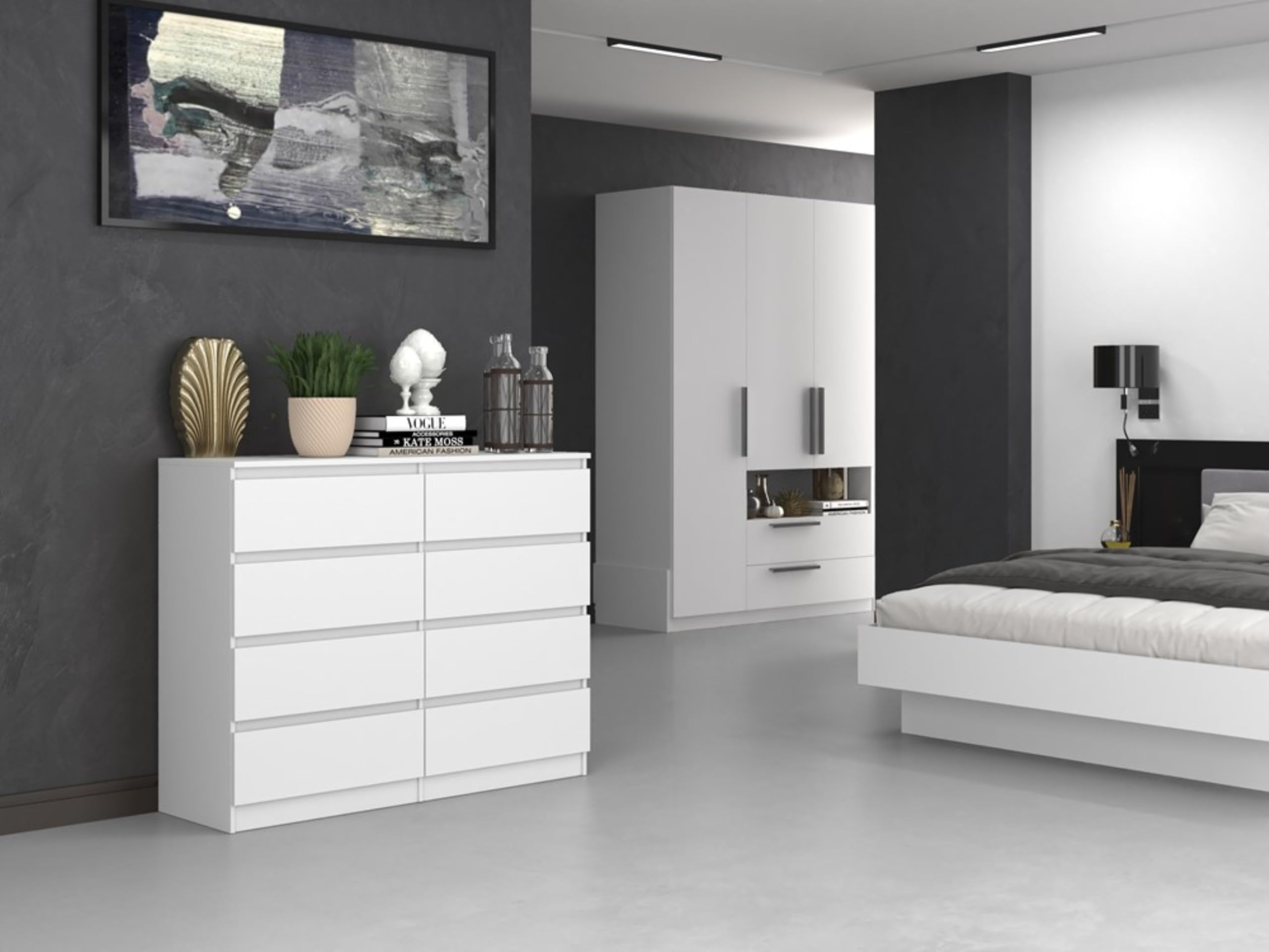 Home Collective Cassettiera, camera da letto, corridoio, armadio, credenza, credenza con 8 cassetti, larghezza 120 cm, altezza 97 | Bianco
