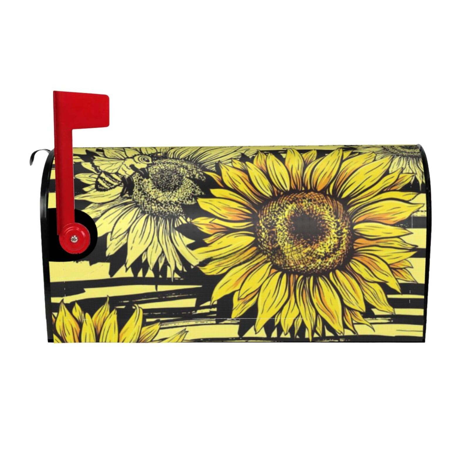 Bees Sunflowe Print Mailbox Cover Wraps Post Letter Box Cover Decor For Outside Garden Yard Farmhouse Home