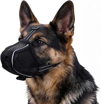 Muzzle for Dogs Breathable Reflective Adjustable Dog Muzzle for Small Medium and Large Prevents Chewing Eating Biting Mesh Pet Mask 1 Black XXL