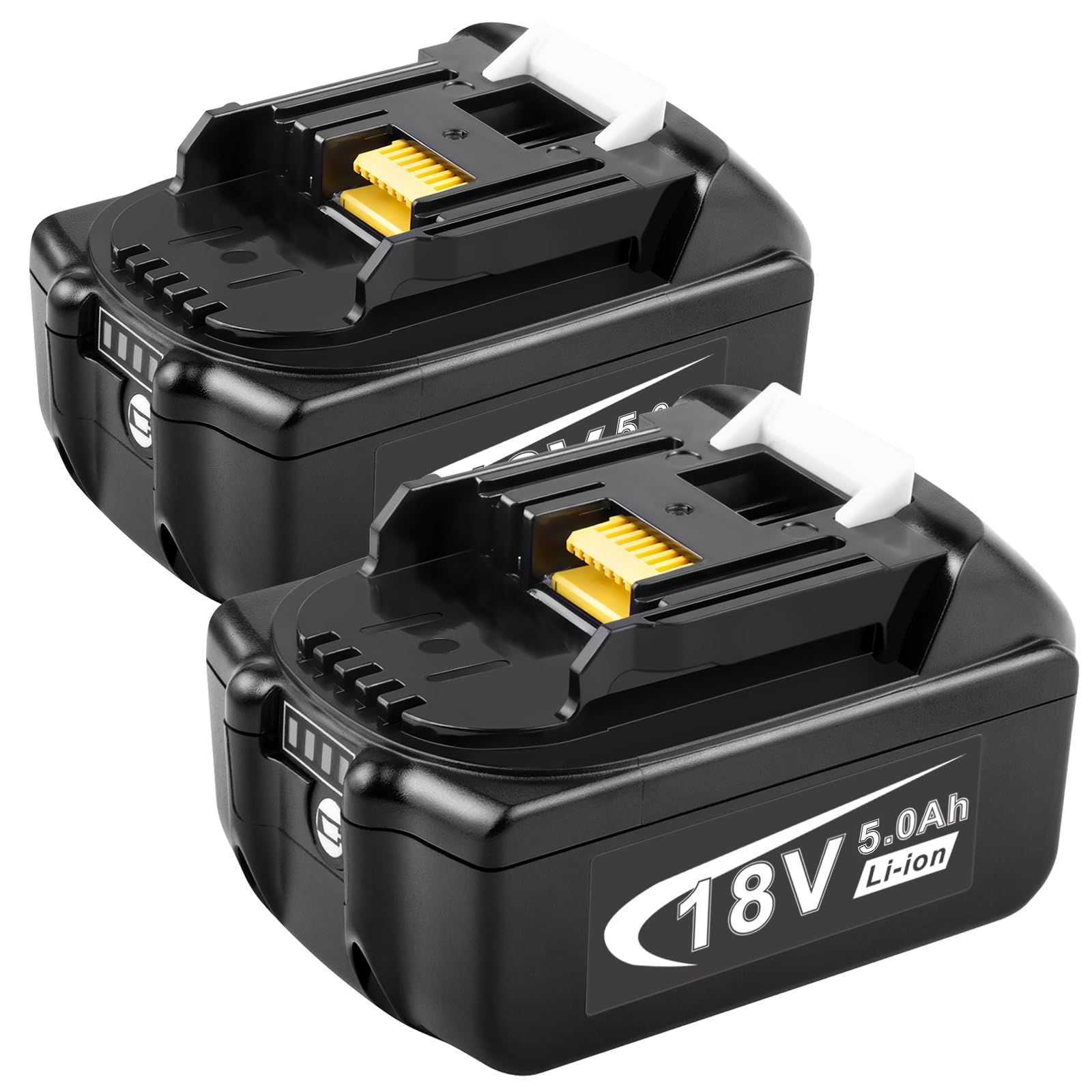 LabTE 18V 5000mAh Lithium Battery Replacement for MT BL1815 BL1850 BL1830 BL1835 BL1840 BL1860 LXT400 194204-5 194205-3 194230-4 Battery With LED Display x 2 Packs