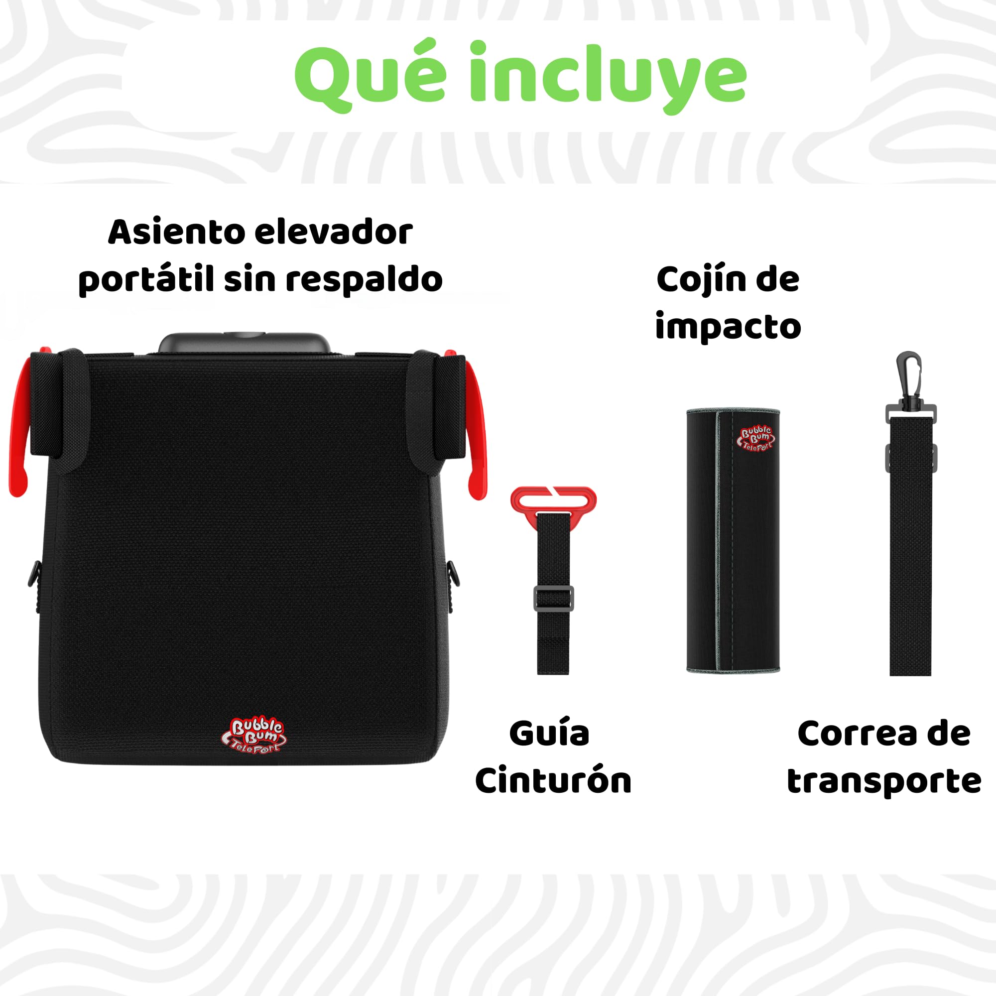 BubbleBum Teleport - Asiento elevador para coche, asiento elevador sin respaldo, asiento telescópico portátil, ideal para uso diario y plegable para viajes, certificado R129, altura de 125 cm a 150 cm