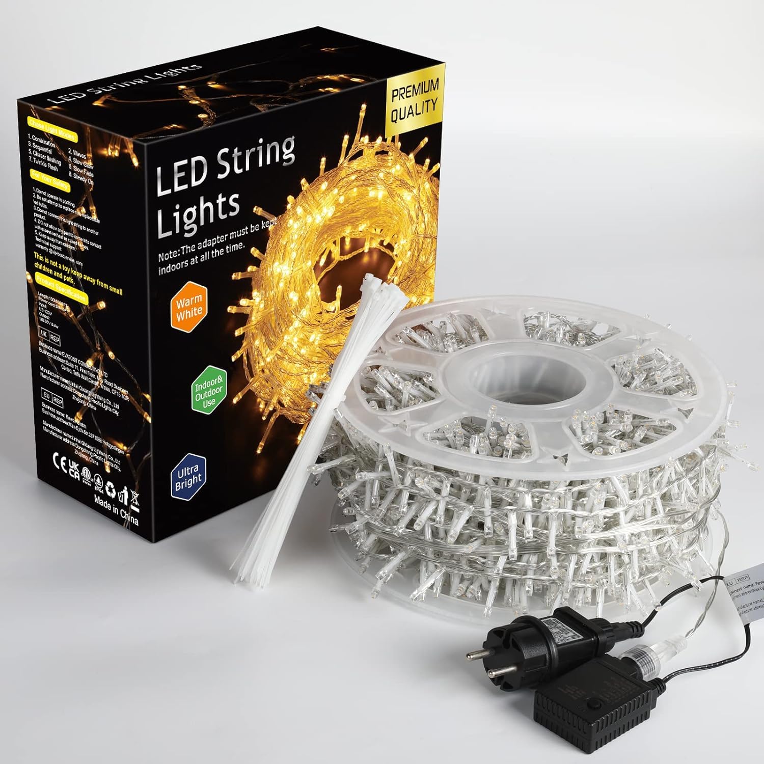 Elegear 1000 LEDs Lichterkette Außen 25M Weihnachtsbeleuchtung Strombetrieb Weihnachtsdeko 8 Modi Cluster Lichterkette Warmweiß für Innen Außen Neujahr Weihnachtsbaum Party Hotel Garten Hochzeit