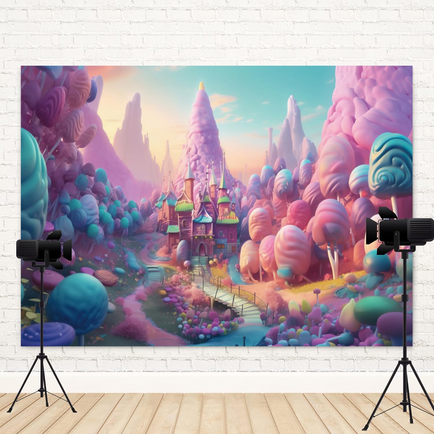 Candyland Fondale Fantasy Candy Castle Fotografia Sfondo Dolce Lollipop Sogno Cielo Blu Cartone Animato Bambini Compleanno Banner Decorazioni Baby Shower Neonato Ritratto Photo Booth Prop
