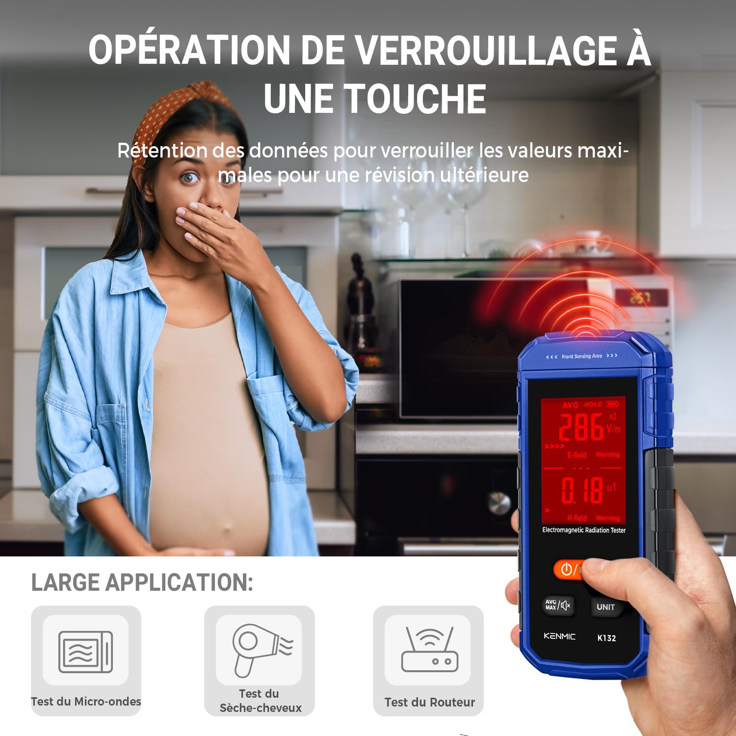 Détecteur EMF, Détecteur de Champ électromagnétique Portable avec écran LCD numérique, Adapté aux inspections EMF à Domicile et en extérieur et à la Chasse aux fantômes - Bleu