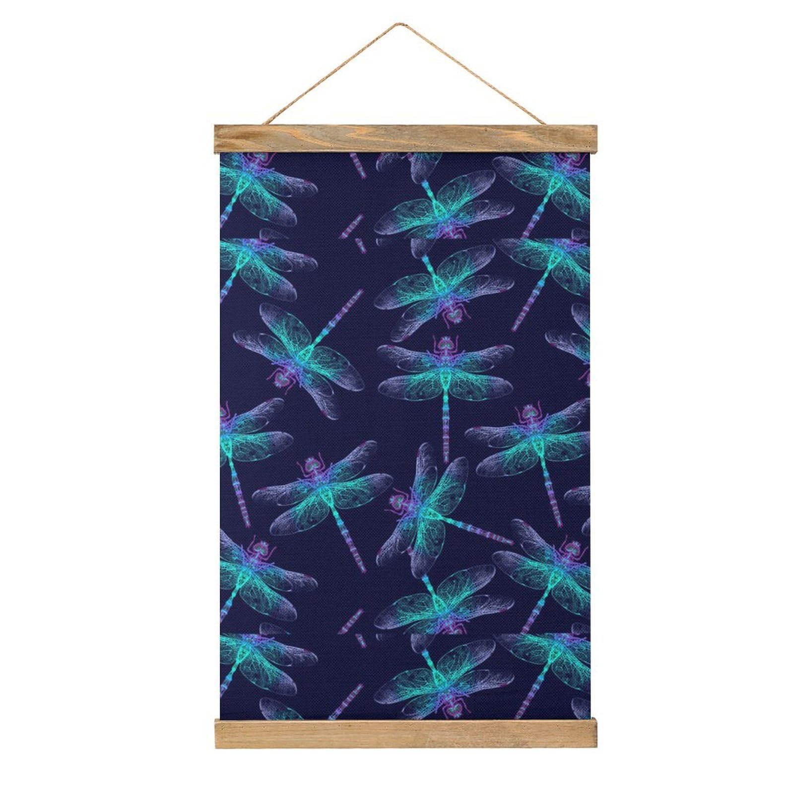 CGSBNGHA Aurora Dragonfly Wall Art Prints Linen Hanging Painting Scroll Paintings Pictures Decor for Home