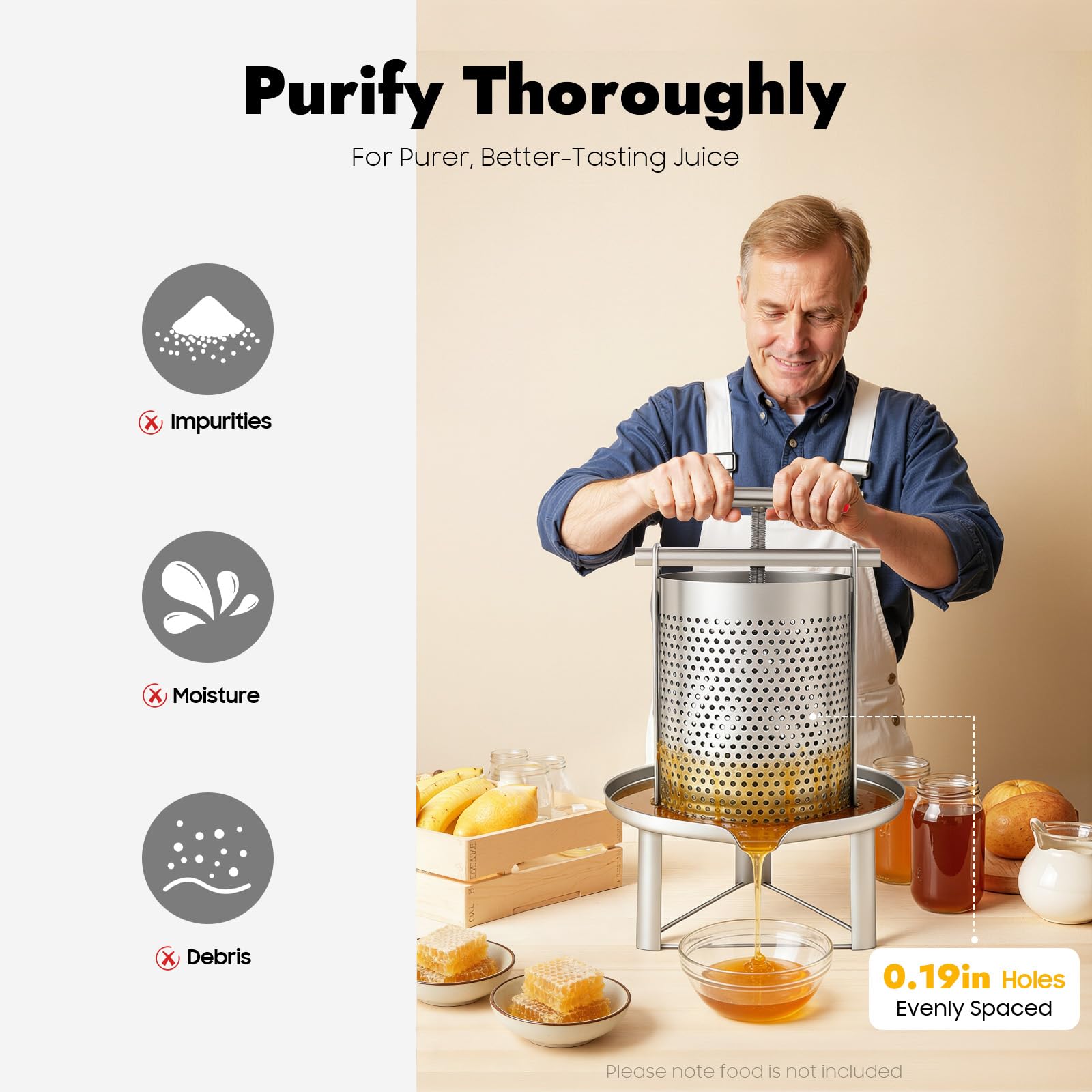 Prensa de frutas de acero inoxidable de 10 L, prensa de miel, acero inoxidable, manual del hogar, prensa de miel, prensa de cera, herramienta de apicultura con filtro