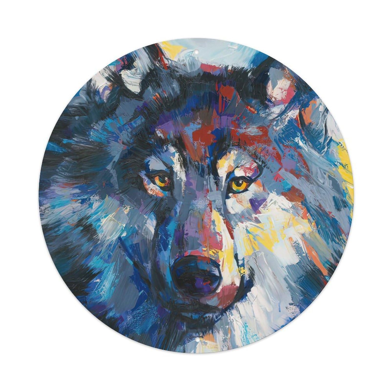 Animal Artwork Fierce of Wolf Vintage Metal Tin Sign Plaque Wall Decor for Cafe, Club, Garden Round Metal Poster 8x8Inch