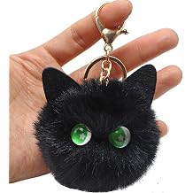 Cute Cat Plush Keychain for Women Girls, Kawaii Cat Pom Pom Car Keyring Purse Charms Decoration for Backpack Handbag
