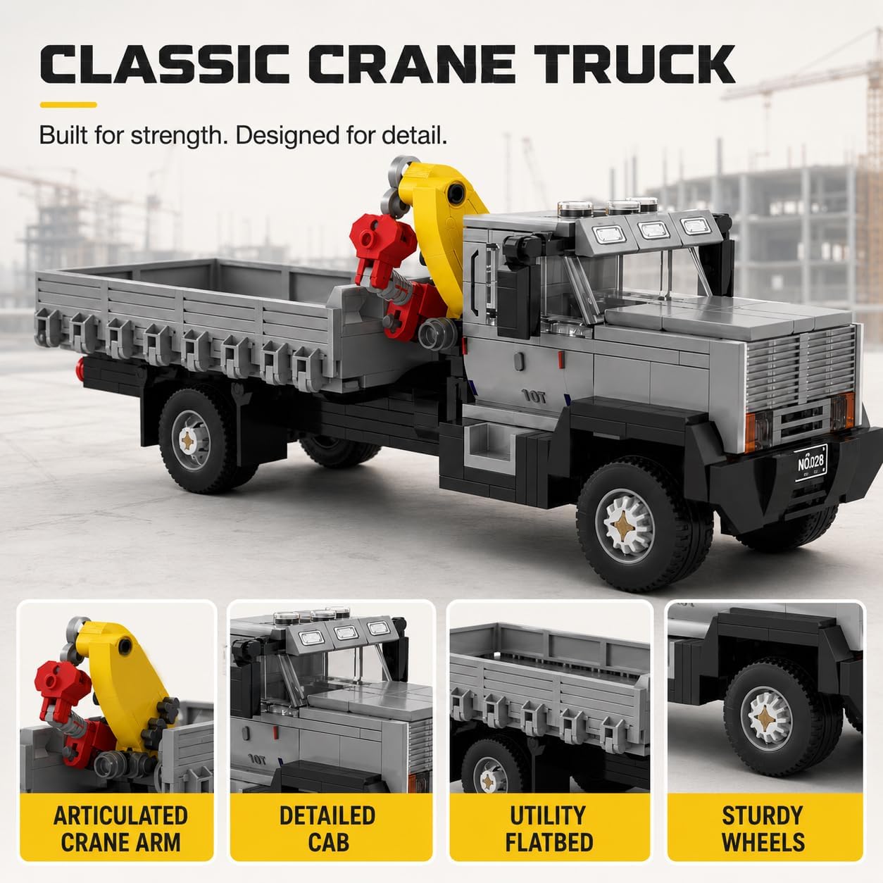 Crane Truck Building Set, Heavy‑Duty Utility Worksite Truck Model, 350 PCS image 3