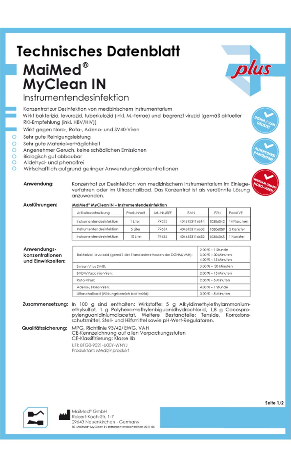 Maimed - MyClean IN Instrumentendesinfektion Ultraschallreiniger Sterilisator für Instrumente im Ultraschallbad 1l Konzentrat