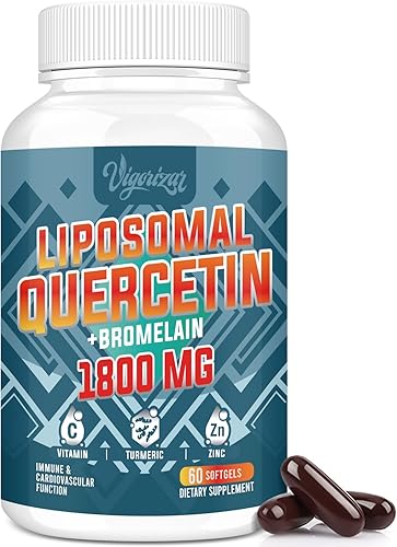 Fitosoma de quercetina liposomal de 1600 mg, absorción 20 veces mayor, quercetina con bromelina, zinc y vitamina C, suplemento de quercetina para