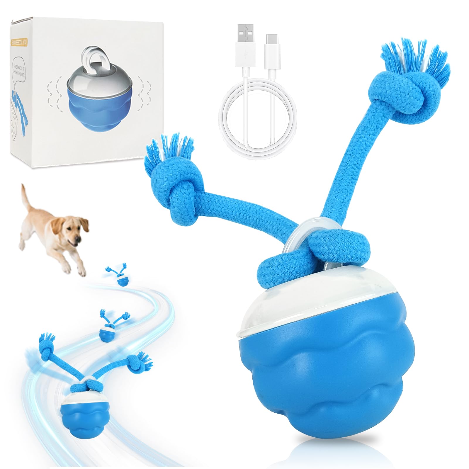 TOGETDREAM Interactive Dog Toys, Interactive Dog Ball, 3 Modes Automatic Active Rolling Ball, Moving Dog Toy with Tail, Rechargeable Dog Toys for Boredom, Pet Toys for Puppy Small Medium Dogs