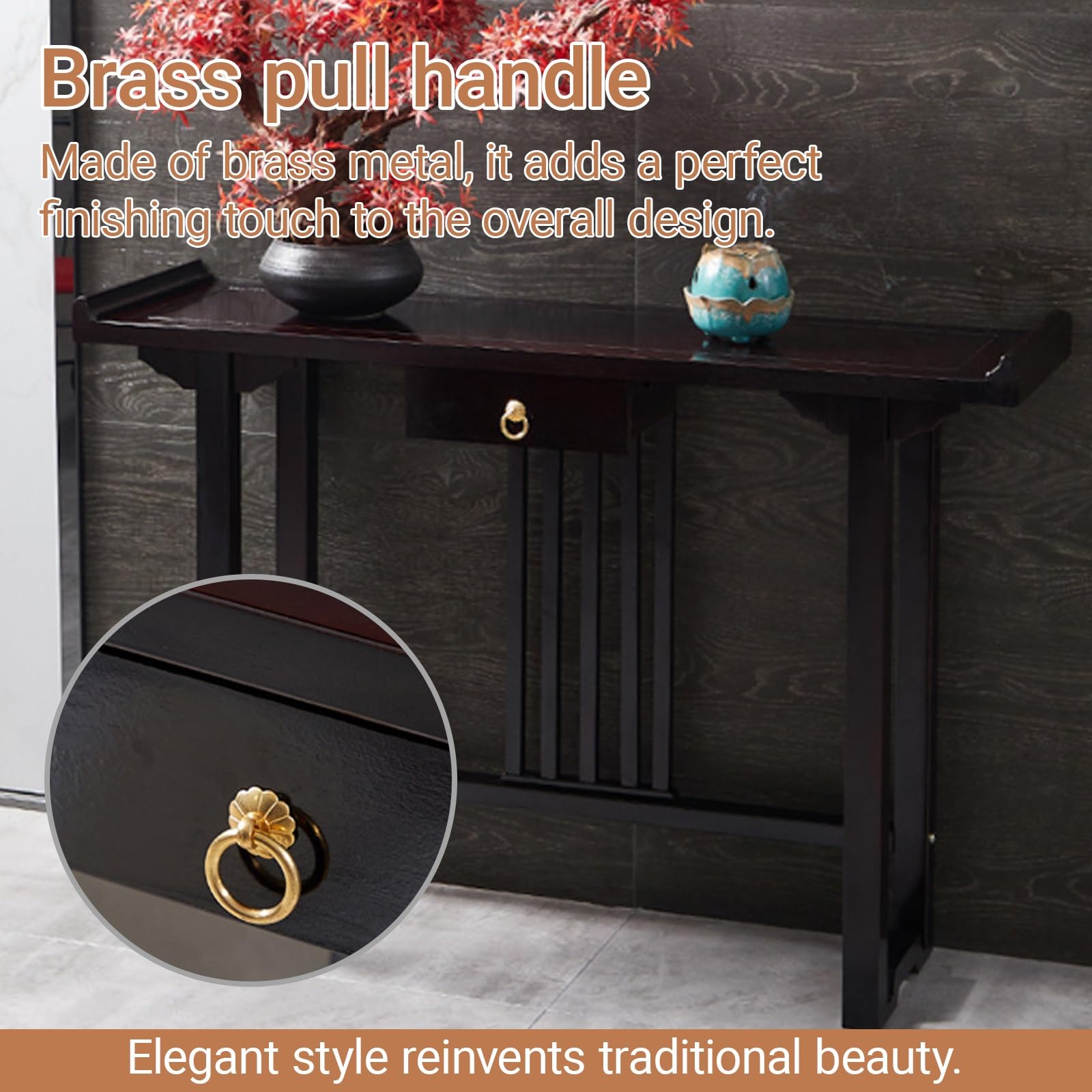 Console da ingresso in legno massello stile cinese moderno, tavolo consolle moderno per ingresso e soggiorno con cassetti, consolle lunga vintage stile altare(80cm/31.5in)