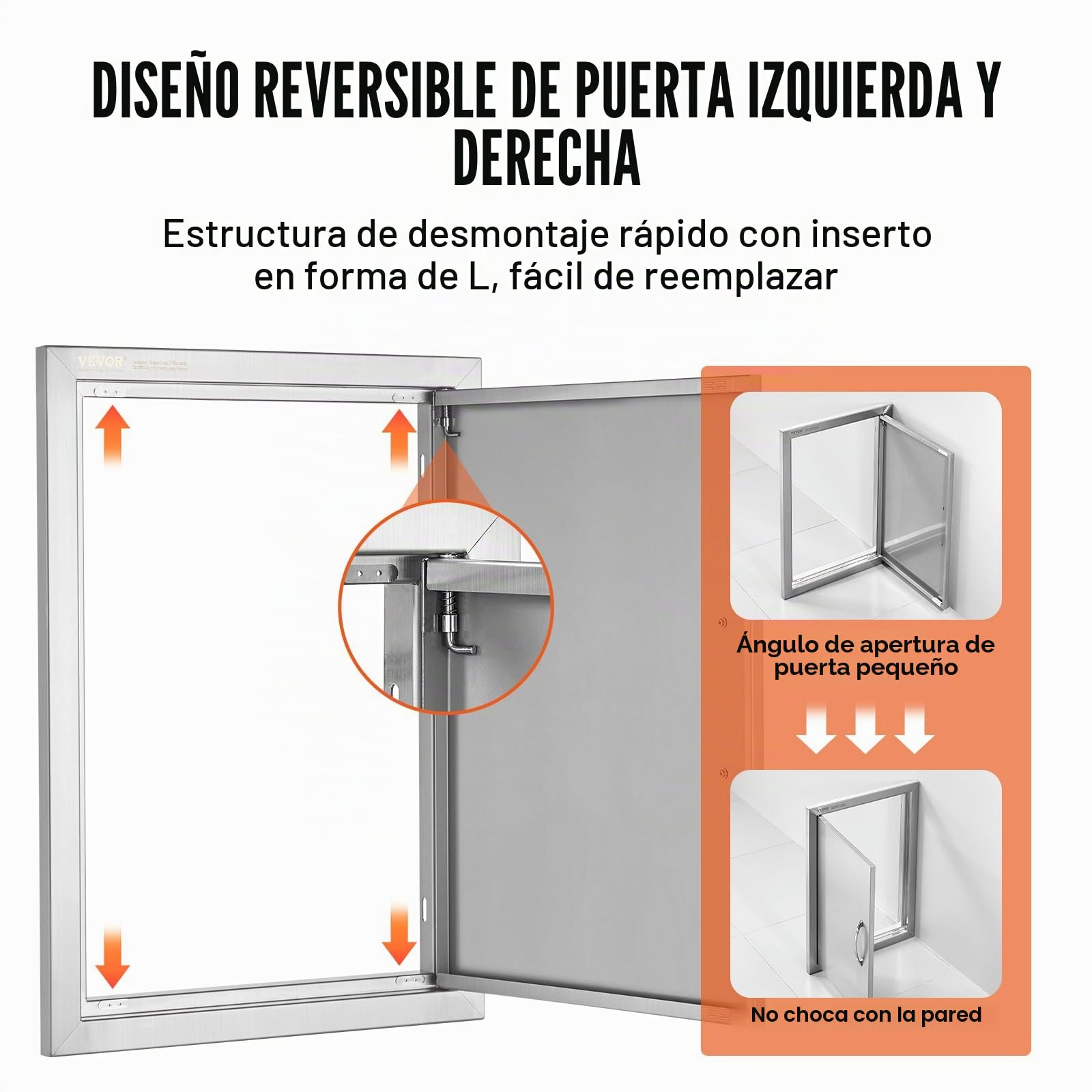 VEVOR Puerta de Acceso a Barbacoa Puerta de Cocina Exterior Simple de 432x610 mm Puerta Empotrada de Acero Inoxidable con Manija Empotrada para Isla de Barbacoa, Estación de Parrilla, Armario Exterior