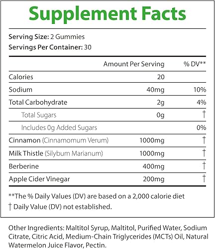 Miniatura 2 de Gomitas de berberina con canela de Ceilán, suplemento sin azúcar para adultos, apoya el sistema inmunológico y la salud general, promueve el