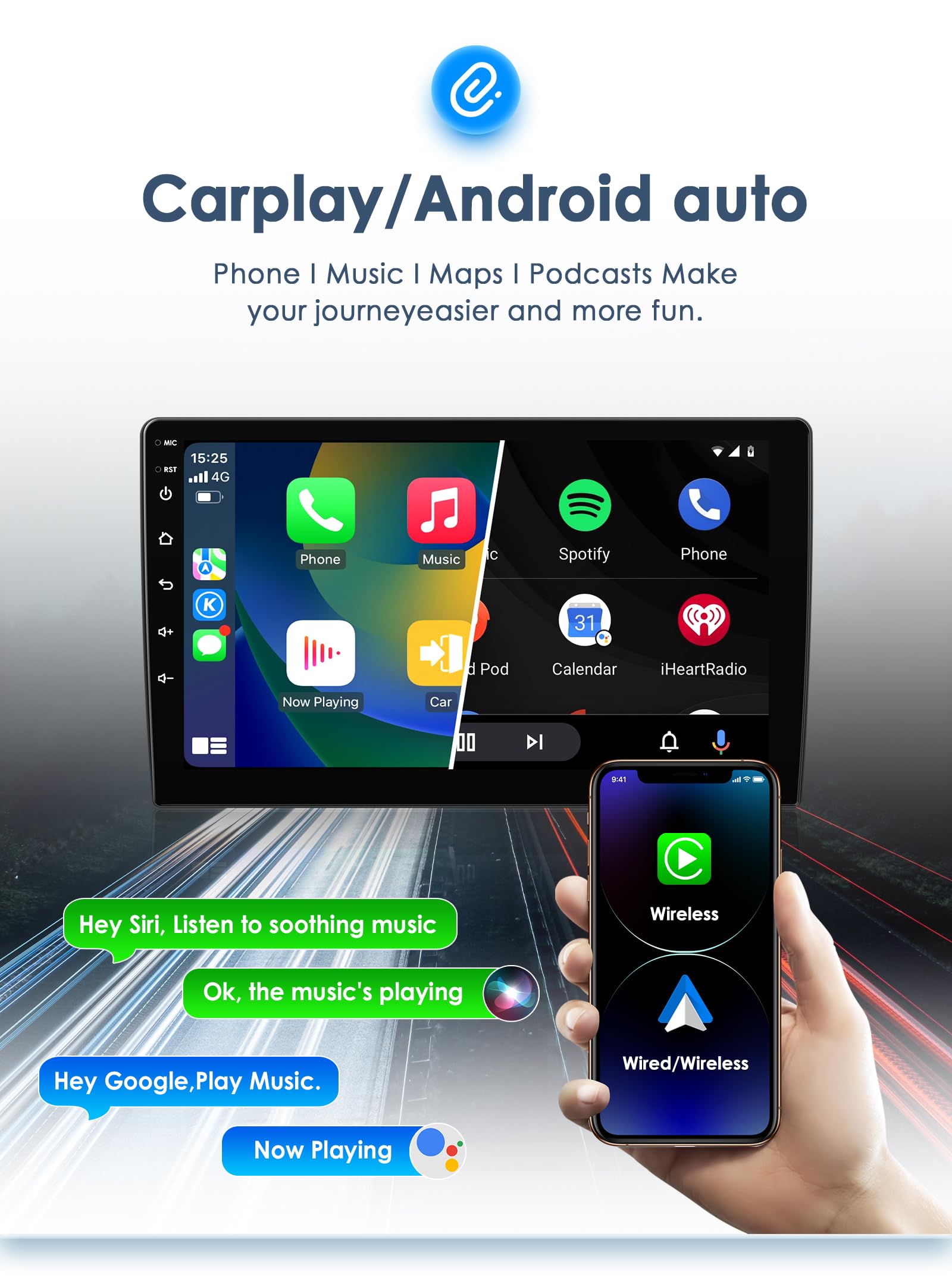 Android 13 Autoradio 9 pulgadas Pantalla táctil 8 Núcleos 4GB+64GB para Jeep Renegade 2016 2017 2018 2019 2020 2021 2022 WiFi Wireless Android Auto & Wireless Carplay Bluetooth WiFi 4G GPS RDS AM/FM