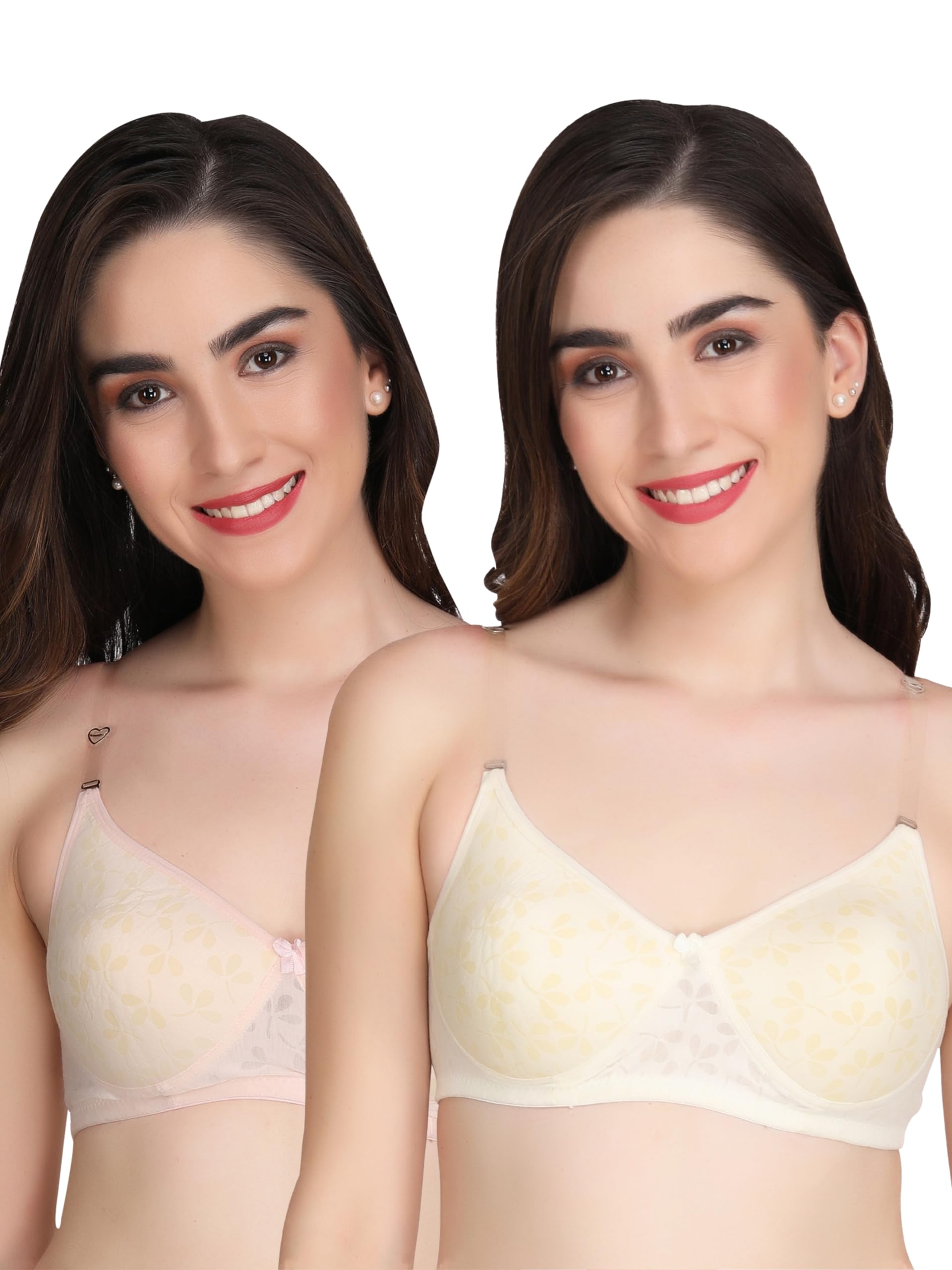 Liigne Transparent Strap Padded Bra - Made of Pure Cotton Full Coverage Non Wired Seamless Pushup Soft Cup for T-Shirt Saree Dress Sports Garment for Daily Use Everyday