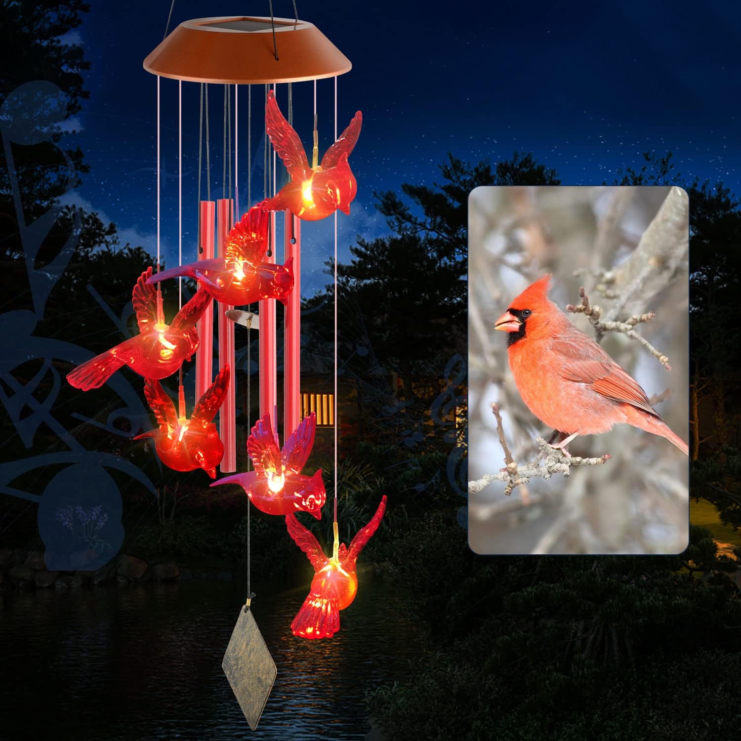 KANKIKUSUI Red Cardinal Wind Chimes Cardinal Solar Cardinals Wind