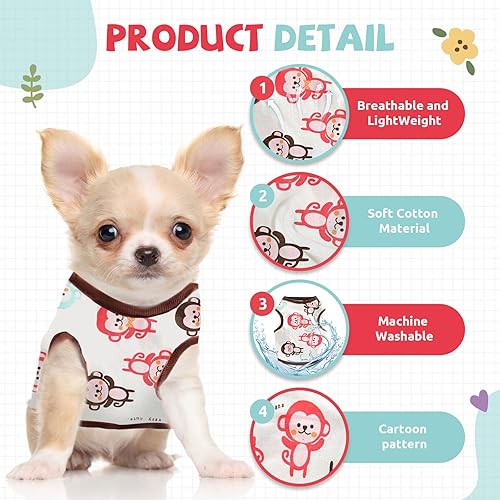 Miniatura 4 de HRTTSY Camisa para perro pequeño, linda camiseta de algodón suave sin mangas para perros pequeños, gatos, primavera y verano, chaleco para perritos,